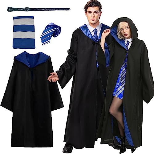 Kitimi BlueL Magic Rob, Umhang, 5PCS Zauberer Cosplay Kostüm für Erwachsene, Blau von Kitimi