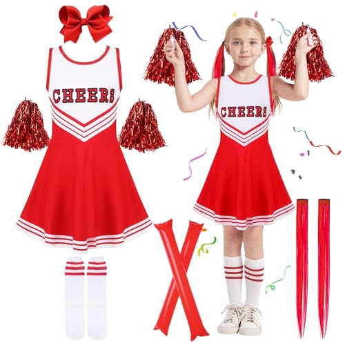 Kitimi Cheerleader Kostüm Kinder Mädchen, Kinderkostüm Cheerleadering Outfit Schulkind Mädchen Uniform Kleid mit Pompoms Socken Haarspangen Cheer Sticks für Karneval Fasching Party Verkleidung Cosplay Kitimi Cheerleader Kostüm Kinder Mädchen, Kinderkostüm Cheerleadering Outfit Schulkind Mädchen Uniform Kleid mit Pompoms Socken Haarspangen Cheer Sticks für Karneval Fasching Party Verkleidung Cosplay von Kitimi