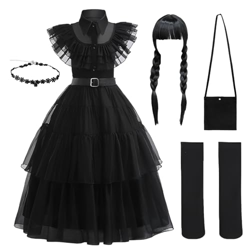 Kitimi Fancy Dress140 Wensdey Kostüm Kinder, Kostüm Gothic Kleid Mädchen, Family Kleid Set Cosplay Dress Kind für Halloween Karneval Party Kitimi Fancy Dress140 Wensdey Kostüm Kinder, Kostüm Gothic Kleid Mädchen, Family Kleid Set Cosplay Dress Kind für Halloween Karneval Party von Kitimi