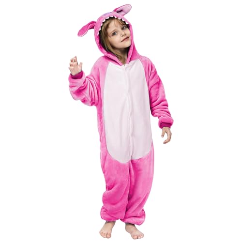 Kitimi Kinder Onesie Jumpsuit Schlafanzug Schlafoverall Jungen Mädchen mit Kapuze- Tier Anzug Pyjama Kleidung Outfit Fleece Sleepwear Kinder Kostüm Overall Halloween Cosplay Verkleidung Karneval Party von Kitimi