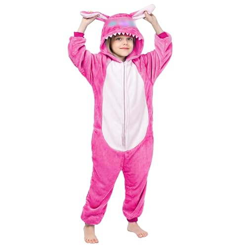 Kitimi Kinder Onesie Jumpsuit Jungen Mädchen mit Kapuze- Tier Schlafanzug Schlafoverall Anzug Pyjama Kleidung Outfit Fleece Sleepwear Kinder Kostüm Overall Halloween Cosplay Verkleidung Karneval Party von Kitimi