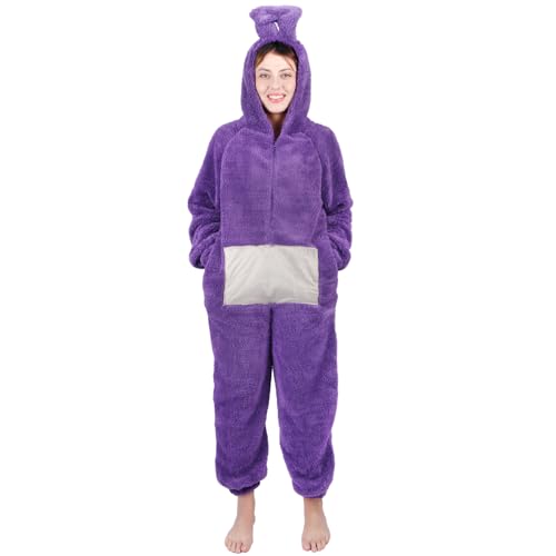 Purple l Onesie Kostüm Schlafanzug, Onesie Kostüm Erwachsene mit Kapuze, Tier Jumpsuit Kostüm Erwachsene Cosplay Karneval Halloween Pyjama Weihnachten Party kuschelig Schlafanzüge für Herren Damen von Kitimi