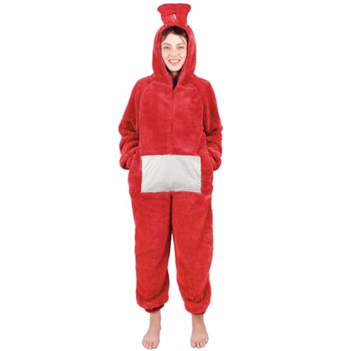 Red l Onesie Kostüm Schlafanzug, Onesie Kostüm Erwachsene mit Kapuze, Tier Jumpsuit Kostüm Erwachsene Cosplay Karneval Halloween Pyjama Weihnachten Party kuschelig Schlafanzüge für Herren Damen von Kitimi