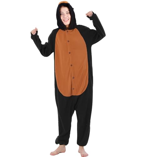 black xl Onesie Kostüm Schlafanzug, Onesie Kostüm Erwachsene mit Kapuze, Tier Jumpsuit Kostüm Erwachsene Cosplay Karneval Halloween Pyjama Weihnachten Party kuschelig Schlafanzüge für Herren Damen von Kitimi