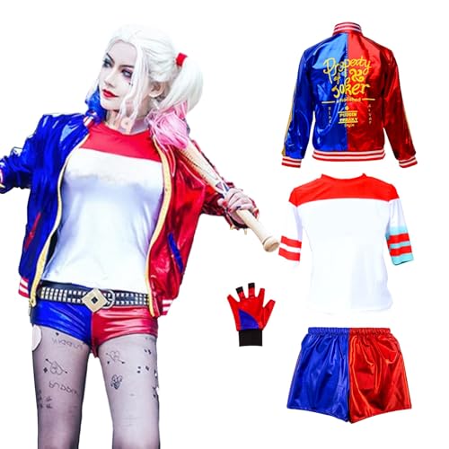 Quinn Kostüm Damen Karneval Halloween Kostüm Kinder Erwachsene Cosplay Kostüm Mädchen mit Handschuhe Jacke T-shirt Shorts Halloween Karneval Cosplay(L) von Kitimi