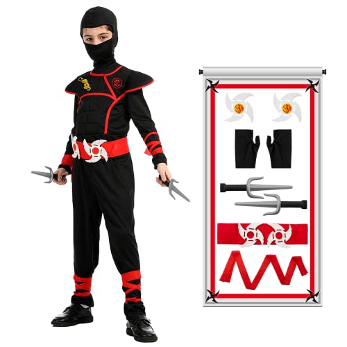 Ninja Kostüm Kinder, 13 Stück Anime Cosplay für Jungen Mädchen, Ninja Cosplay Zubehör Set mit Handschuhen Darts Bajonett, Halloween Kostüm Kinder Junge Mädchen, Cosplay Kostüm für Karneval Halloween von Kitimi