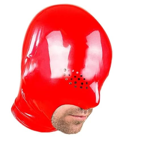 KituT MäNnliche Rote Latexmaske, Kinnfesselhaube, Augenloch-Sexyhaube, Halloween-Spielzeug (XL) von KituT