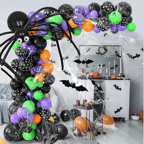 153 Halloween-Dekorationsset, Ballonbogen, Girlande, Halloween-Luftballons, große Spinnenballons, Latexballons, mit Spinne, Fledermaus, Halloween-Zubehör 153 Halloween-Dekorationsset, Ballonbogen, Girlande, Halloween-Luftballons, große Spinnenballons, Latexballons, mit Spinne, Fledermaus, Halloween-Zubehör von Kiuiom