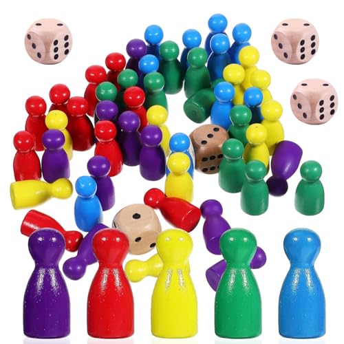 50PC Bunte Spielfiguren,Spielfiguren Aus Holz Für Brettspiele,Würfel Aus Holz Spielfiguren,Holzpuppen Spielfiguren,Spielkegel Set,Halmakegel Aus Holz,Flaschenkegel,Kiuiom von Kiuiom