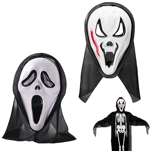 Kiuiom Halloween Ghostface Maske,Geist Scream Maske,Halloween Party Gruselmaske,Adult Ghost Face Mask,Halloween Zombie Maske,Cosplay Realistische Requisiten,Für Karneval,Fasching,Halloween,2PC von Kiuiom