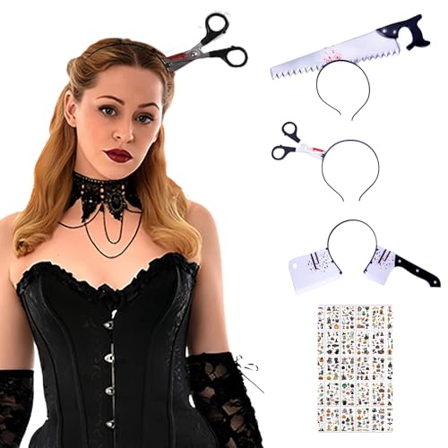 Kiuiom Halloween Messer im Kopf,Axt Stirnbänder,Blutige Schere Haarreif,Messer Haarreif,Halloween Horror Haarbänder mit 30 Blatt Tattoo-Aufkleber,Geeignet für Streich,Halloween,Karneval,Maskerade Kiuiom Halloween Messer im Kopf,Axt Stirnbänder,Blutige Schere Haarreif,Messer Haarreif,Halloween Horror Haarbänder mit 30 Blatt Tattoo-Aufkleber,Geeignet für Streich,Halloween,Karneval,Maskerade von Kiuiom