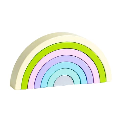 Kiuiom Holz Montessori Regenbogen,Regenbogen Holz Spielzeug Bausteine,Stapelturm Pastell,Vorschule Stapeln,Baby Lernen Spielzeug,Für 2 3 4 5 Jahr Kinder,Macaron von Kiuiom