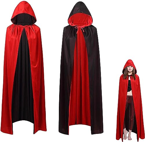 Kiuiom Kinder Vampir Umhang,Kapuzenumhang In Schwarz Rot Beidseitig,Kinder Umhang Für Halloween Party,Vampir Kostüm Cape,Mittelalter Umhang,Kinder Zauberumhang,90CM,1PC von Kiuiom