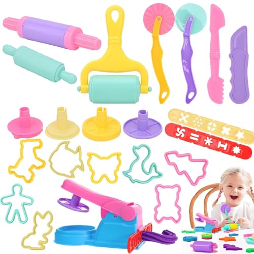 Kiuiom Knete Zubehör Knetwerkzeug,Kinder Plastilin Werkzeuge,Clay Extruder 22 Stück Küchenspielzeug Teig Plastilin Werkzeuge Geschenk-Set für Jungen und Mädchen DIY Knetmasse Pädagogisches Spielzeug von Kiuiom