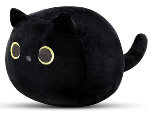 Kiuiom Schwarze Katze Christmas Toy,Schwarze Katze Umarmung Spielzeug,Schwarze Katze Plüschtier,Plüschtier Katze Geschenk Puppe,Stofftier Kopfkissen Plüsch Katze,Plüsch Katzenform Kissen,Schwarz,25CM von Kiuiom