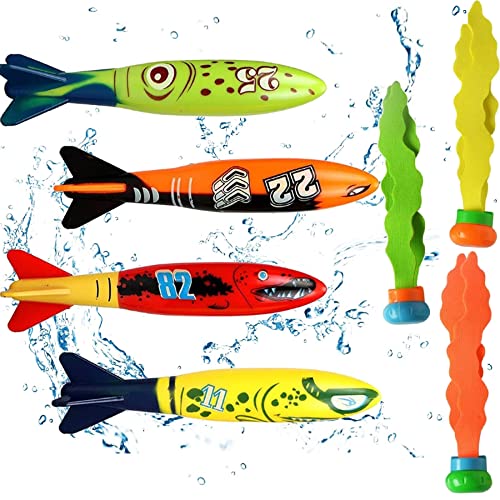 Kiuiom Tauchen Spielzeug,Pool Tauchspielzeug für Kinder,Unterwasser Spielzeug Sommer,3PCS Tauchen Seetang und 4PCS Tauchtorpedos Pool Spielzeug Spielzeug Unterwasser Schwimmbad Spielzeug von Kiuiom