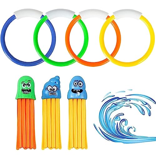 ​Tauchen Spielzeug,Outdoor Schwimmbad Spielzeug,Pool Tauchspielzeug für Kinder, Unterwasser Spielzeug Sommer,3PCS Tauchkrake und 4PCS Tauchringe Pool Spielzeug Unterwasser Schwimmbad Spielzeug von Kiuiom