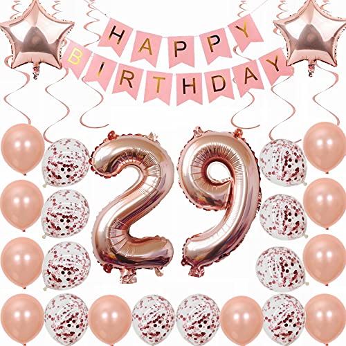 Kiwochy 29. Geburtstag Dekoration Rosegold Deko 29. Geburtstag Frauen Männer Party Deko Set 29 Geburtstag Frauen Deko Geschenk 29 jahre Geburtstag deko Ballon 29 Geburtstag Frauen 29 jahre Frauen von Kiwochy