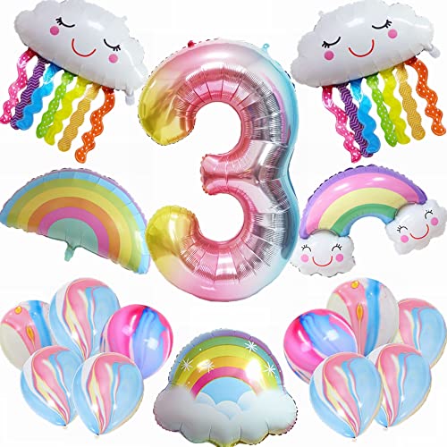 Kiwochy 3. Regenbogen Geburtstagsdeko Set Geburtstagsdeko 3 Jahr Junge Mädchen 3. Geburtstag Deko Regenbogen Ballon Geburtstagszahl 3 Ballon Regenbogen Quasten Luftballons für Mädchen Geburtstag Deko von Kiwochy