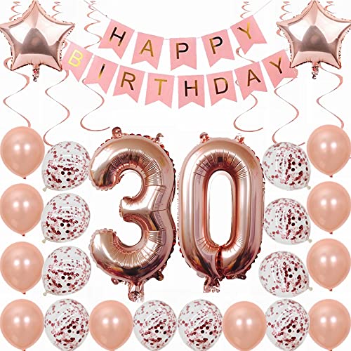 Kiwochy 30. Geburtstag Dekoration Rosegold Deko 30. Geburtstag Frauen Männer Party Deko Set 30 Geburtstag Frauen Deko Geschenk 30 jahre Geburtstag deko Ballon 30 Geburtstag Frauen 30 jahre Frauen von Kiwochy