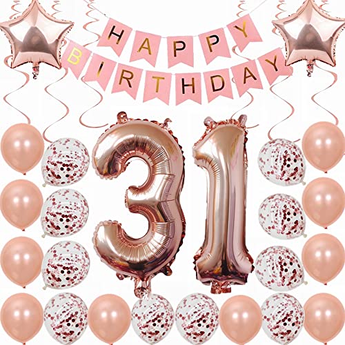 Kiwochy 31. Geburtstag Dekoration Rosegold Deko 31. Geburtstag Frauen Männer Party Deko Set 31 Geburtstag Frauen Deko Geschenk 31 jahre Geburtstag deko Ballon 31 Geburtstag Frauen 31 jahre Frauen von Kiwochy