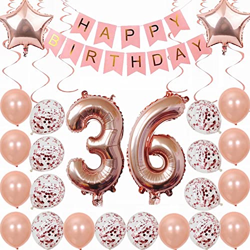 Kiwochy 36. Geburtstag Dekoration Rosegold Deko 36. Geburtstag Frauen Männer Party Deko Set 36 Geburtstag Frauen Deko Geschenk 36 jahre Geburtstag deko Ballon 36 Geburtstag Frauen 36 jahre Frauen von Kiwochy