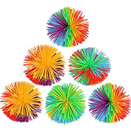 Kiwochy 6 Stück Bunte Silikon Stringy Bälle 2.75 Zoll Bouncy Ball Regenbogen Pom Perfektes sensorisches Spielzeug ideal als Stresskugeln Spielzeug Regenbogenfarbene von Kiwochy