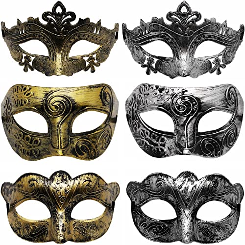 Kiwochy 6 Stück Maskerade Gesichtsmaske Damen Maske Männer Ball Masquerade Mask Karnevalmasquerade Abschlussball Augenma Halbes Gesicht Maske Weinlese Gold Maske for Women/Men Party Kleidung Zubehör von Kiwochy