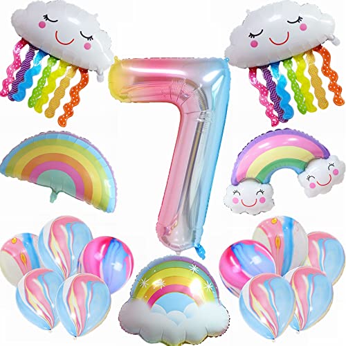 Kiwochy 7. Regenbogen Geburtstagsdeko Set Geburtstagsdeko 7 Jahr Junge Mädchen 7. Geburtstag Deko Regenbogen Ballon Geburtstagszahl 7 Ballon Regenbogen Quasten Luftballons für Mädchen Geburtstag Deko von Kiwochy