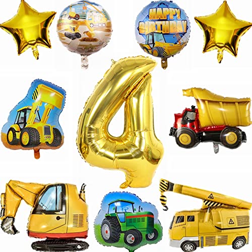 Kiwochy Bagger Geburtstag Deko 4 Jahre Traktor 4 Jahre Junge Deko 4 Geburtstag Junge Trecker Traktor Luftballon Baustelle Geburtstag Party Deko Truck Happy Birthday Folienballons für Junge Bagger Deko von Kiwochy