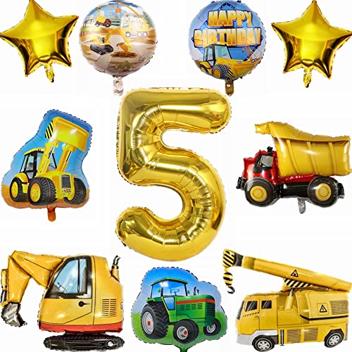 Kiwochy Bagger Geburtstag Deko 5 Jahre Traktor 5 Jahre Junge Deko 5 Geburtstag Junge Trecker Traktor Luftballon Baustelle Geburtstag Party Deko Truck Happy Birthday Folienballons für Junge Bagger Deko von Kiwochy