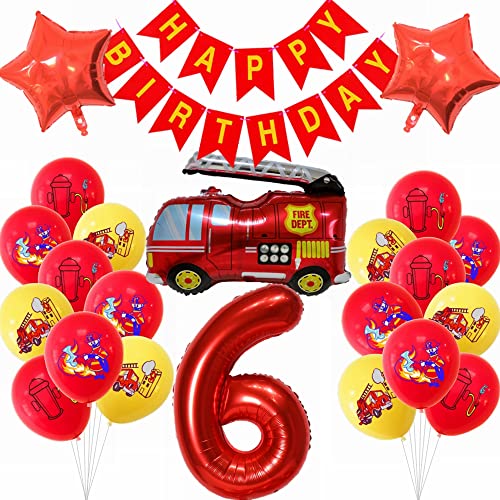 Kiwochy Feuerwehr Geburtstag Deko 6 Jahre Junge Kindergeburtstag Feuerwehrauto Ballons Deko Junge Geburtstagsdeko Feuerwehr Deko Feuer Party Luftballons Feuerwehrmann Kindergeburtstag Junge von Kiwochy