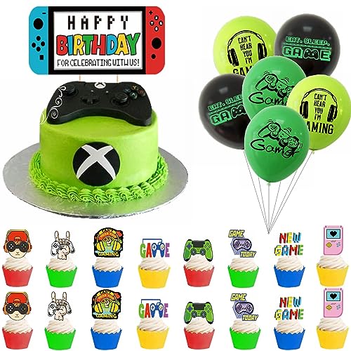 Kiwochy Geburtstag Videospiel Torten Deko Gaming Dekoration Happy Birthday Tortendeko Videospiel Cupcake Topper Geburtstag Junge Videospiel Torten Deko Spiel Thema Party Dekoration für Jungs von Kiwochy