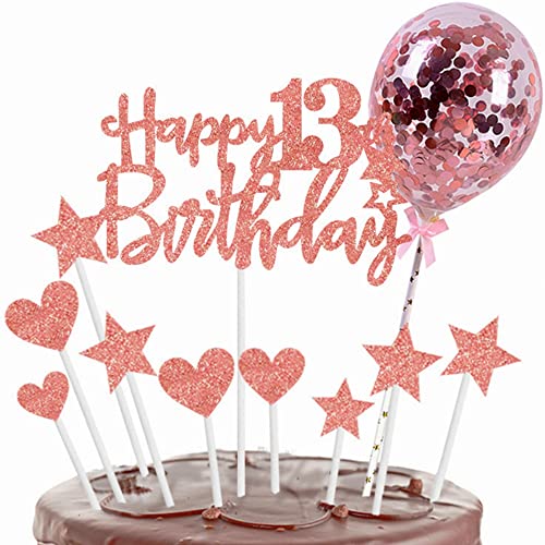 Kiwochy Glitzer 13. Geburtstag Cupcake Toppers Tortendeko 13 Geburtstag Deko Kuchen 13. Geburtstag Rose Gold Tortendeko Happy 13 Birthday Tortendeko 13 jahre mädchen Kuchendeko für 13 Geburtstag von Kiwochy