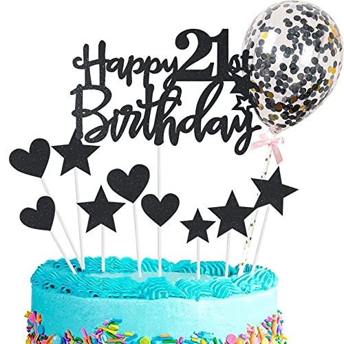 Kiwochy Glitzer 21. Geburtstag Cupcake Toppers Happy 21 Birthday Tortendeko Tortendeko 21 Geburtstag Deko Kuchen 21. Geburtstag Schwarz Tortendeko 21 jahre Mann Frau Kuchendeko für 21 Geburtstag von Kiwochy