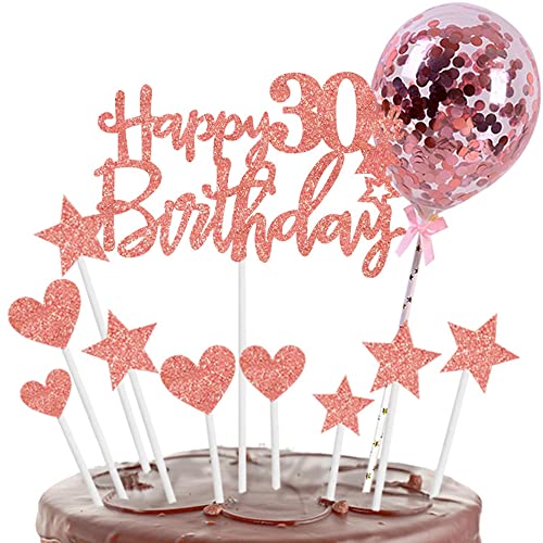 Kiwochy Glitzer 30.Geburtstag Cupcake Toppers Tortendeko 30 Geburts tag Deko Kuchen 30. Geburtstag Rose Gold Tortendeko Happy 30 Birthday Tortendeko 30 jahre Frau Kuchendeko für 30 Geburtstag von Kiwochy