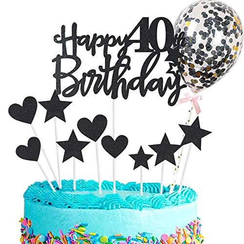 Kiwochy Glitzer 40. Geburtstag Cupcake Toppers Happy 40 Birthday Tortendeko Tortendeko 40 Geburtstag Deko Kuchen 40. Geburtstag Schwarz Tortendeko 40 jahre Mann Frau Kuchendeko für 40 Geburtstag von Kiwochy