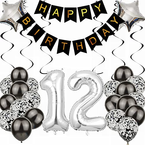 Kiwochy Luftballon 12. Geburtstag Dekoration - Black and Silber Party Deko für Junge und Mädchen - Geschenk 12 Jahre Kiwochy Luftballon 12. Geburtstag Dekoration - Black and Silber Party Deko für Junge und Mädchen - Geschenk 12 Jahre von Kiwochy