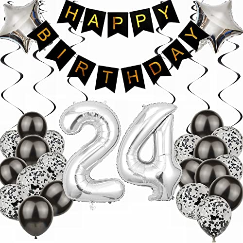 Kiwochy Luftballon 24. Geburtstag Dekoration Black und Silber Party Deko für Männer und Frauen - 24 Jahre Geburtstag Deko Ballon Kiwochy Luftballon 24. Geburtstag Dekoration Black und Silber Party Deko für Männer und Frauen - 24 Jahre Geburtstag Deko Ballon von Kiwochy