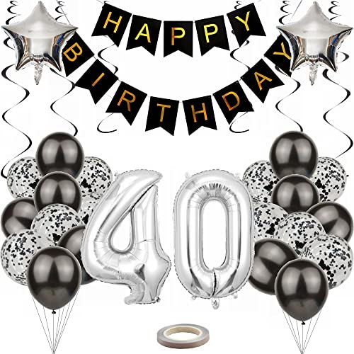 Kiwochy Luftballon 40. Geburtstag Dekoration Black and Silber Party Deko 40. Geburtstag Junge Party Deko 40 Geburtstag Männer Frauen 40 Geburtstag Männer Deko Geschenk 40 jahre Geburtstag Deko Ballon von Kiwochy