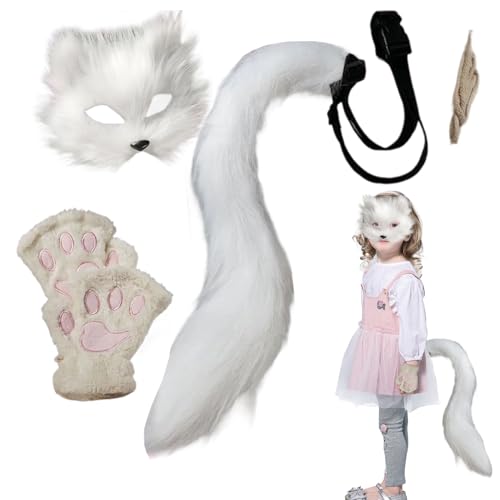 Kixolazr Halloween-Maske für Erwachsene, Tier-Gesichtsbedeckung, Kostüm-Set, Halloween-Zubehör, Handschuhe, Schwanz, Cosplay-Kostüm für Kinder und Erwachsene, Verkleidung, Karneval, Urlaub, Maskerade Kixolazr Halloween-Maske für Erwachsene, Tier-Gesichtsbedeckung, Kostüm-Set, Halloween-Zubehör, Handschuhe, Schwanz, Cosplay-Kostüm für Kinder und Erwachsene, Verkleidung, Karneval, Urlaub, Maskerade von Kixolazr