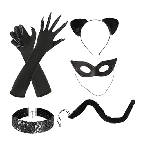 Kixolazr Katzenfrauenkostüm, Katzenkostüm Damen - Halloween-Kostüm verkleiden | Schwarze Katze Kostümzubehör für Damen, Halloween-Maskenanzug für Erwachsene von Kixolazr