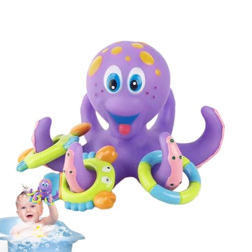 Kixolazr Oktopus-Wasserspielzeug, Oktopus-Poolspielzeug - Plüschpuppen-Badespielzeug | Niedliches Plüsch-Duschwannenspielzeug mit buntem Ringspielzeug, lächelndes Gesichtsdesign zur Farberkennung von Kixolazr