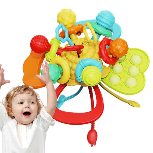 Kixolazr Pull-String-Spielzeug für Babys, Pull-String-Sensorspielzeug,Grifftraining-Beißring, Reisespielzeug für Grifftraining - Ziehschnur-Spielzeug, lustiges, farbenfrohes Entwicklungsspielzeug für von Kixolazr