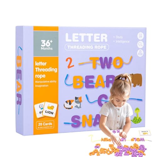 Kixolazr Schnürbuchstaben aus Holz, Alphabet-Schnürspielzeug - Alphabet-Lernspielzeug für Kinder - Frühpädagogisches Kleinbuchstaben-Block-Schnürspiel für und Mädchen von Kixolazr