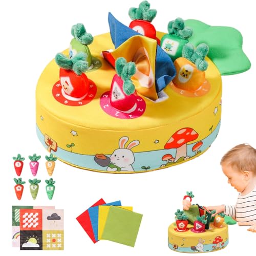 Kixolazr Spielen Sie Taschentuchbox für Babys, Spielzeug-Taschentuchbox, Karotten-Taschentuch-Ziehspielzeug für Kinder, Rettich-Ziehspielzeug, frühes Lernspiel zur Karottenernte, enthält 6 Karotten von Kixolazr