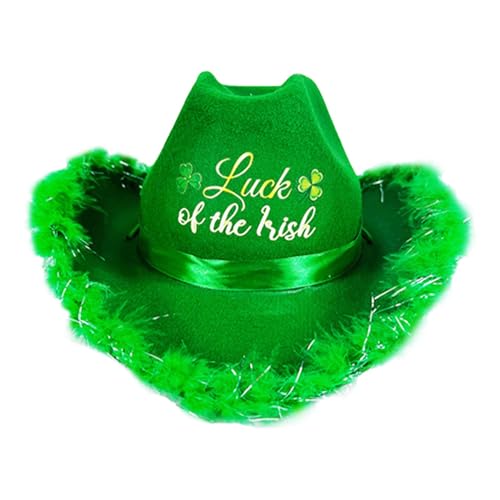 Kixolazr St. Patricks Day Hüte für Frauen – Irische Festivalmützen – Neuheit Filz St. Patricks Day Cowgirl Caps Kleeblatt für Frauen Party Kostüm Verkleiden von Kixolazr