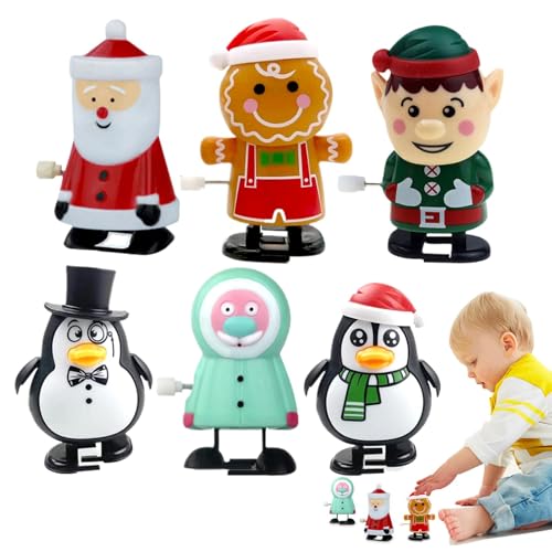 Kixolazr Weihnachts-Aufziehspielzeug für Kinder,Weihnachts-Aufziehspielzeug, 6X Cartoon-Weihnachtsspielzeug für Kinder, Niedlicher Weihnachtsmann, Lebkuchenmann, Pinguin, Bunte Tischaufsätze für von Kixolazr