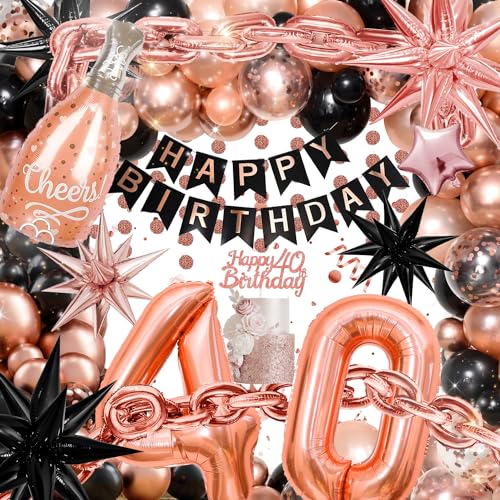 40 Geburtstag Deko Frauen, 40. Ballons Rosegold Schwarz Deko 40 Geburtstag Deko Frauen mit Happy Birthday Girlande, Ketten Ballons, Ballons Konfetti für 40 Jahre Frauen Geburtstag Deko von Kiyiusan