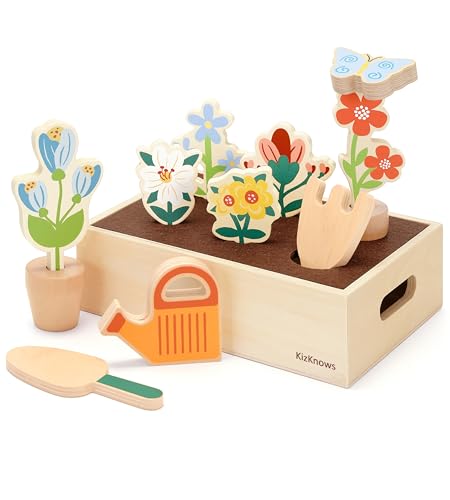 KizKnows Holz Blumengarten Spielzeug Blumen-Set Gartenspiel Montessori Spielzeug Rollenspiel Spielzeug Geschenk für Jungen und Mädchen ab 3 Jahre von KizKnows